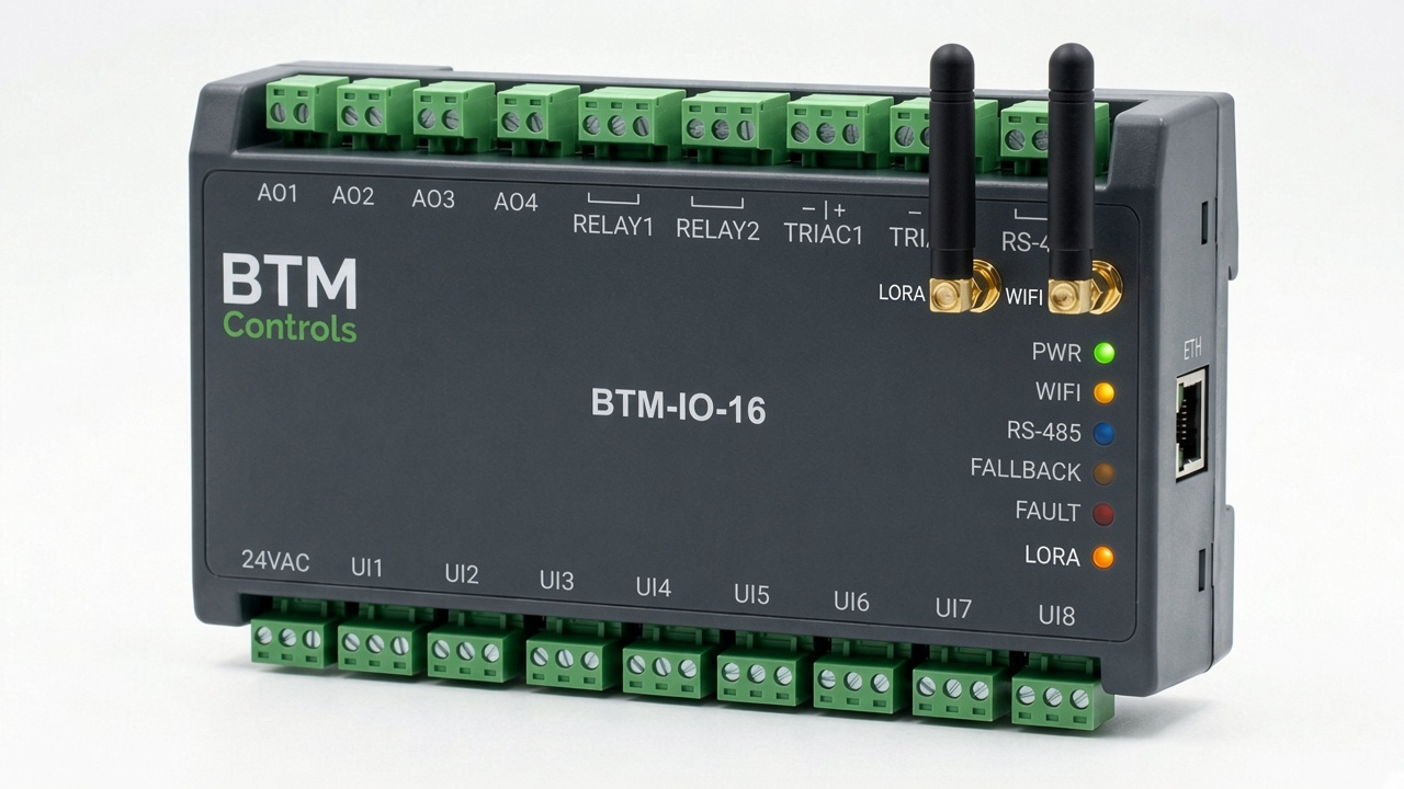 BTM-IO-16 remote I/O with dedicated Wi-Fi and LoRaWAN antennas