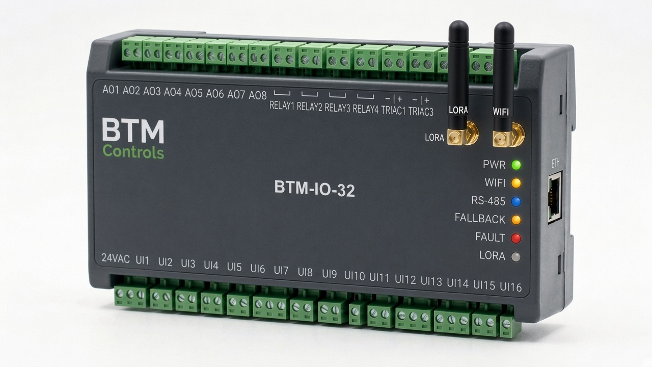 BTM-IO-32 high-density remote I/O with dedicated Wi-Fi and LoRaWAN antennas