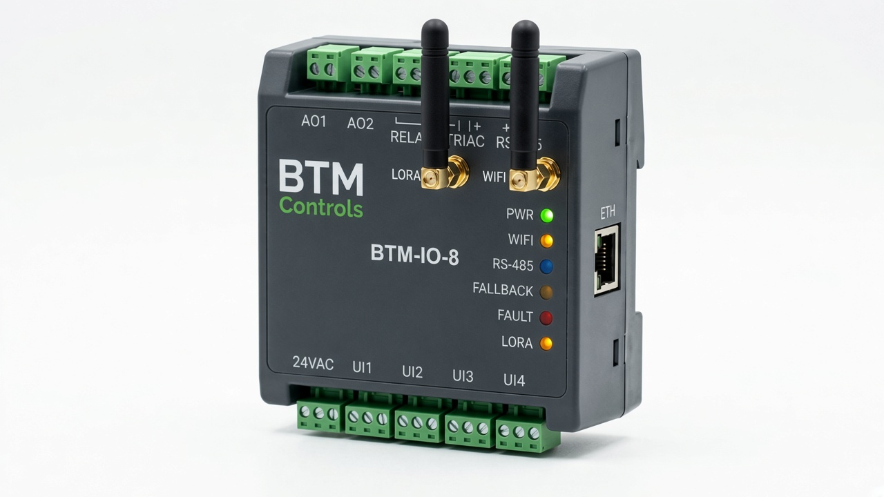 BTM-IO-8 compact remote I/O with dedicated Wi-Fi and LoRaWAN antennas