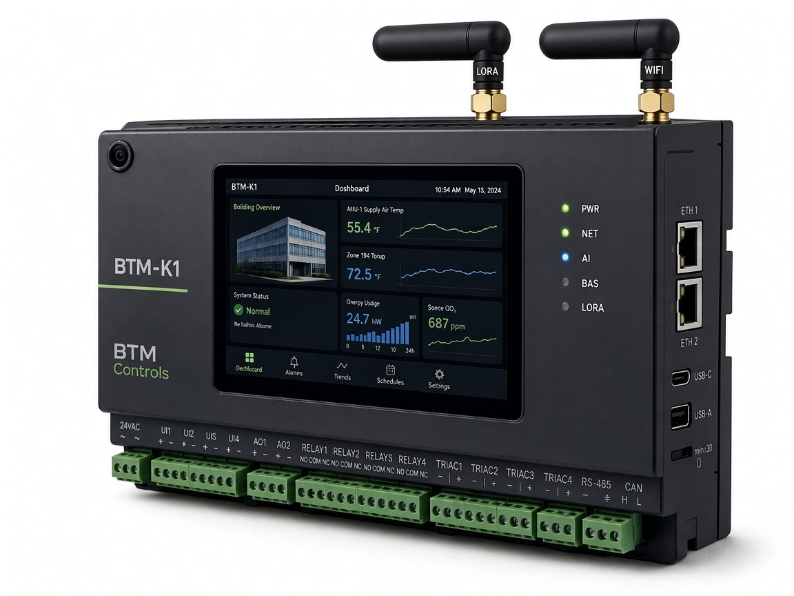 BTM-K1 AI Building Automation Controller with dedicated Wi-Fi and LoRaWAN antennas